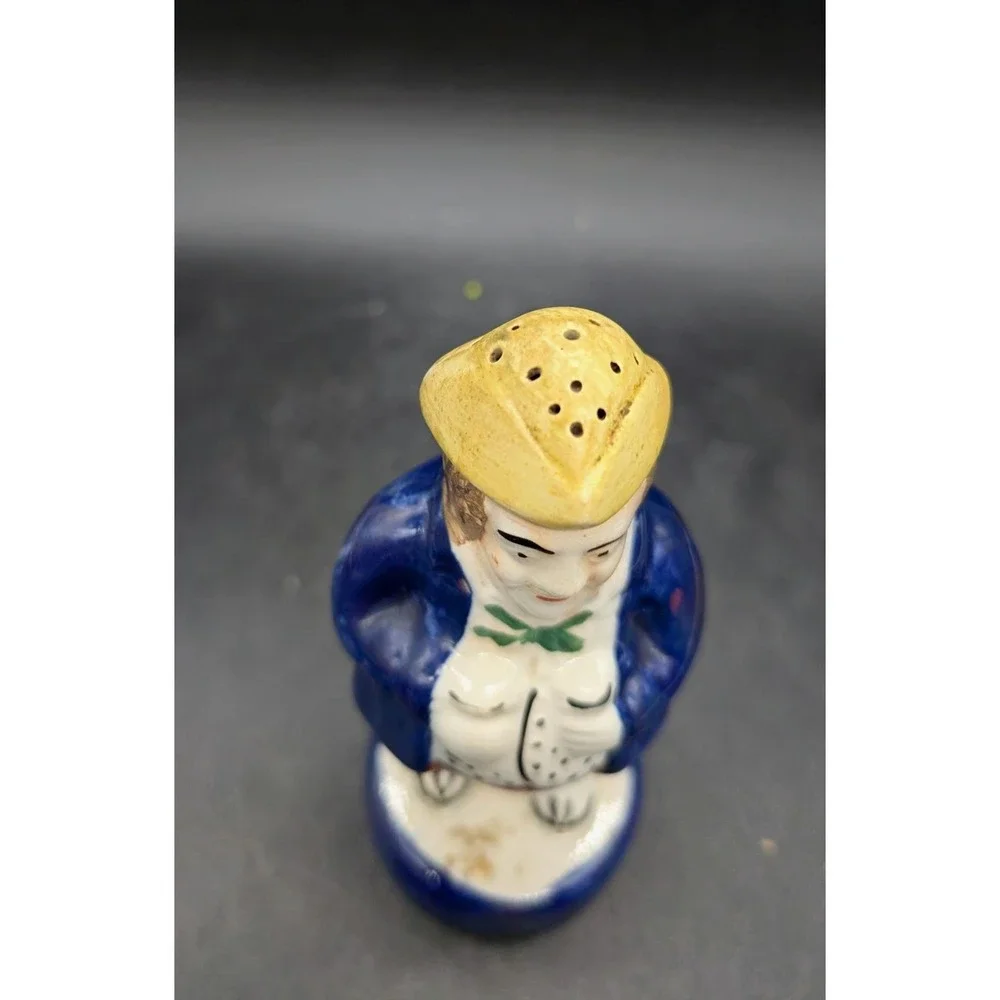 Vintage Staffordshire Salt Sugar Shaker Blue Coat Gentleman Figurine Glazed 4